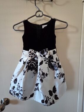 Children's Place Black and White Floral Bow-Front Girls' Formal Dress